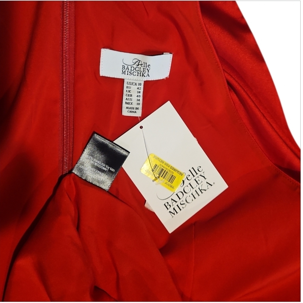 NWT Badgley Mischka Red Satin Midi Dress sz 10 - Picture 8 of 8
